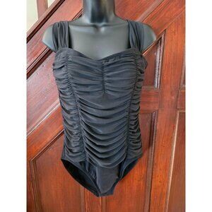 Aqua Green Womens Ruched Black Swimsuit One-Piece Size Large